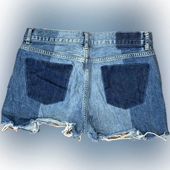 Mango Denim Shorts with Pockets & Frayed Hem, Medium Blue, Jean Shorts - Picture 2 of 5